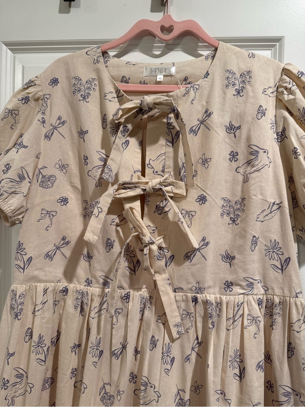 Beautiful Light Cream Floral Midi Dress with Front Tie Detail - Picture 3 of 10